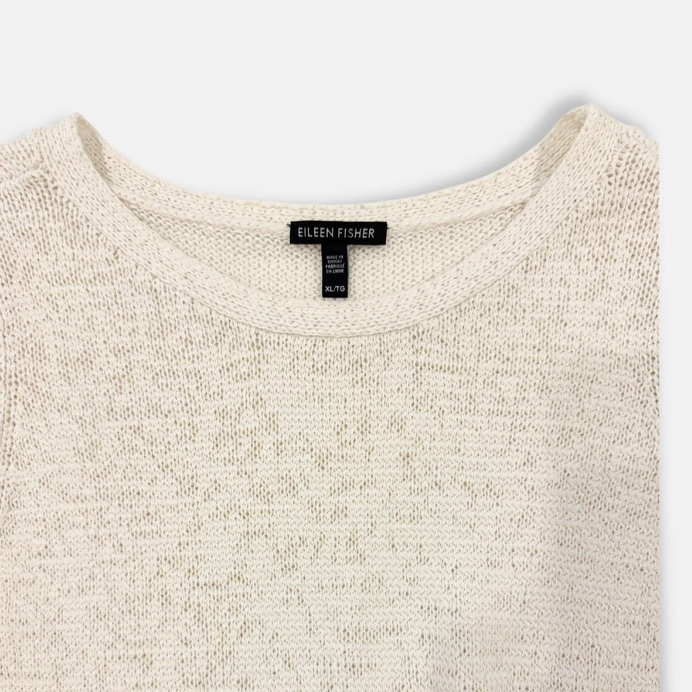 Eileen Fisher Organic Cotton Open Knit Short Sleeve Sweater Ecru XL Quiet Luxury - Picture 4 of 7